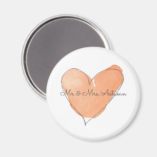 Watercolor Heart Mr & Mrs NAME Fall Wedding Orange Magnet