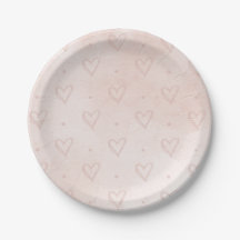 Watercolor Heart Paper Plates, Dusty Pink