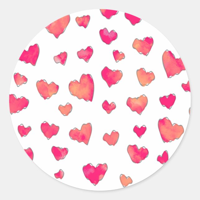 Watercolor Heart Pattern Art Classic Round Sticker (Front)