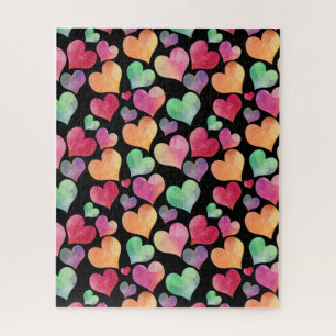 Watercolor Heart Pattern Cute Girly Colourful Hard Jigsaw Puzzle