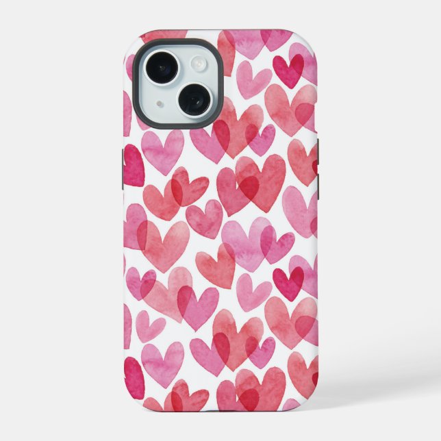 Watercolor Heart Pattern iPhone 15 Case (Back)