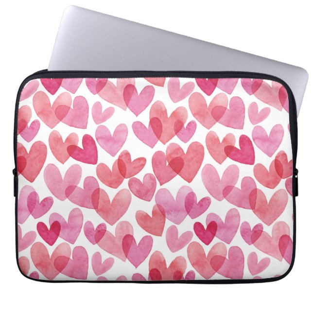 Watercolor Heart Pattern Laptop Sleeve (Front)