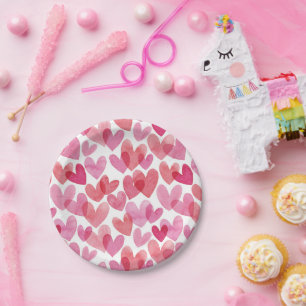Watercolor Heart Pattern Paper Plate