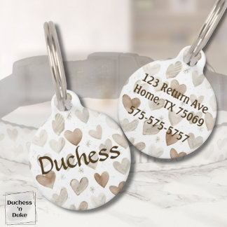 Watercolor Heart Pattern Pet Name Tag