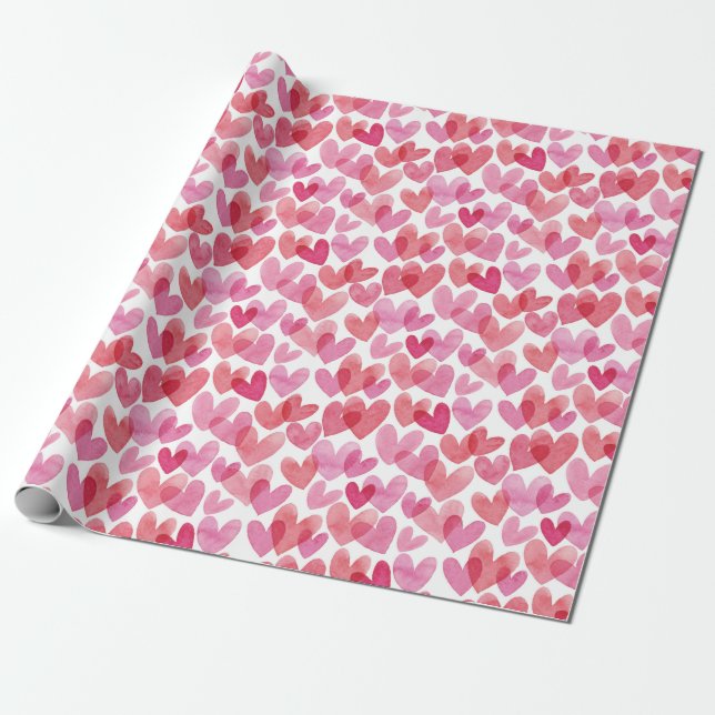 Watercolor Heart Pattern Wrapping Paper (Unrolled)
