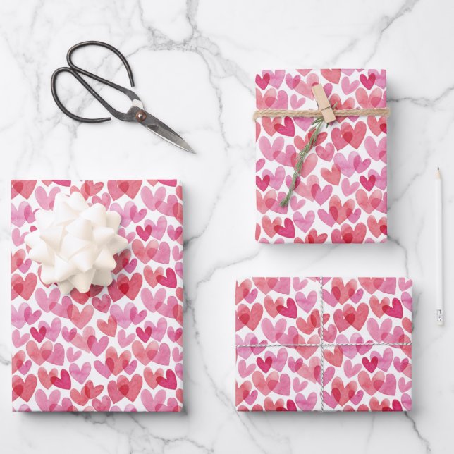 Watercolor Heart Pattern Wrapping Paper Sheet (Front)