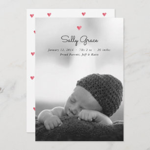 Watercolor Heart Photo Baby Birth Announcement