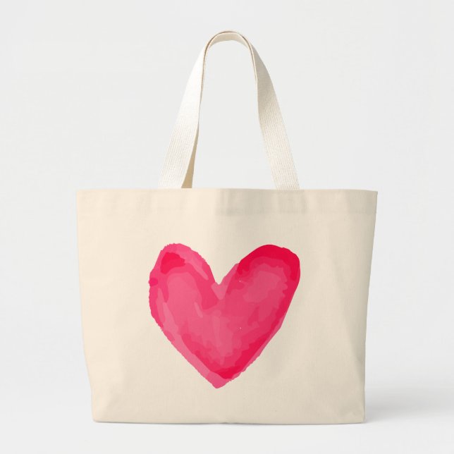 Watercolor Heart Pink Red Love Large Tote Bag (Front)