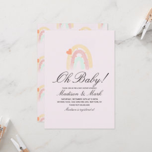 Watercolor Heart Rainbow Stroke Baby Shower Pink Invitation