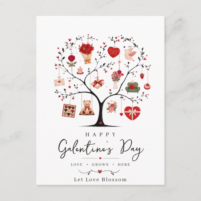 Watercolor Heart Tree Galentine  Postcard (Front)