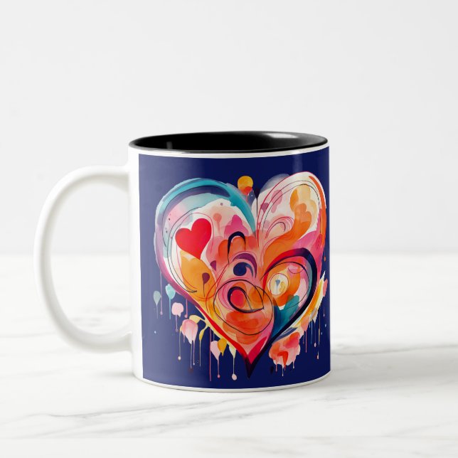 Watercolor Heart Two-Tone Coffee Mug (Left)