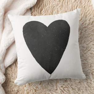 Watercolor Heart Valentine Pillow - Black