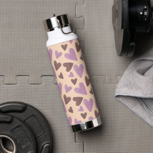 Watercolor Heart Valentines Pink Water Bottle