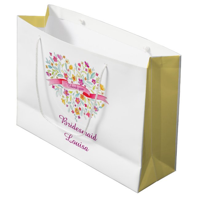 Watercolor heart wedding bridesmaid favour bag (Front Angled)