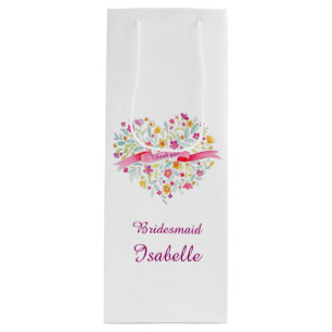 Watercolor heart wedding bridesmaid wine favour ba gift bag
