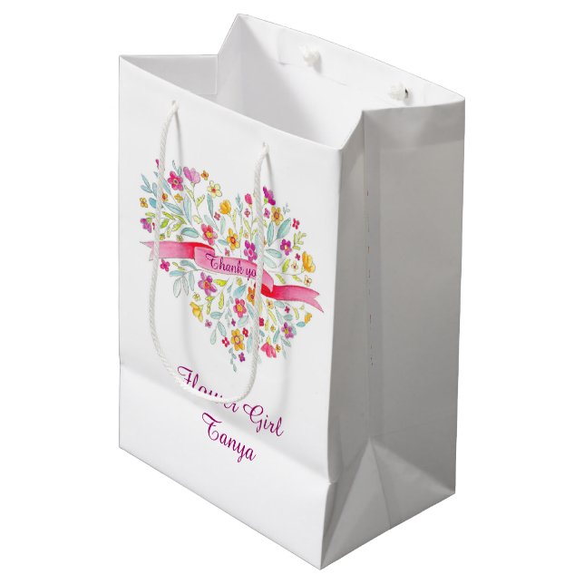 Watercolor heart wedding flower girl favour bag (Front Angled)