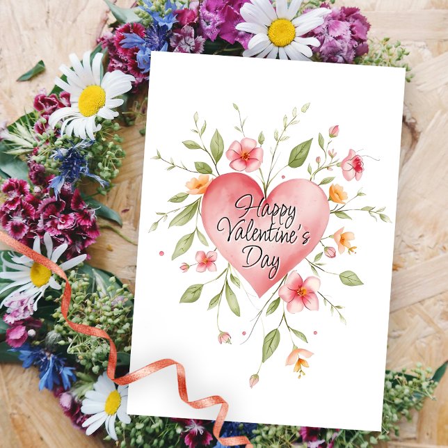 Watercolor Heart with Flowers Valentine's Day Card (Creator Uploaded)