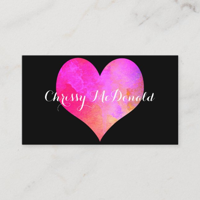 Watercolor Heart with Personalised Information Business Card (Front)