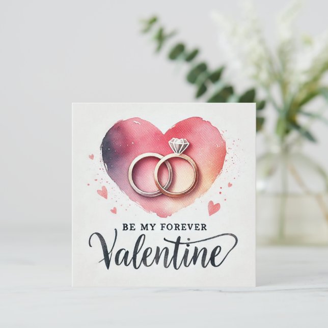 Watercolor Heart with Rings – Forever Valentine Holiday Card (Standing Front)