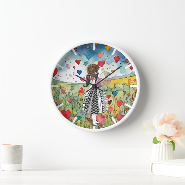 Watercolor Hearts and a Little Girl Clock (Home)