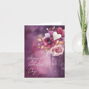 Watercolor Hearts and Flowers Valentine's Greeting Card