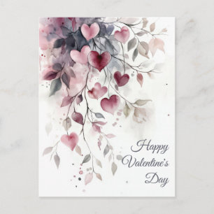 Watercolor Hearts and Flowers Valentine's Greeting Postcard