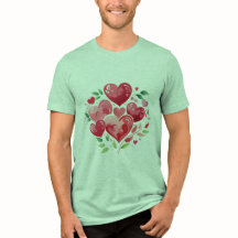 Watercolor Hearts and Green Foliage RomantiT-Shirt
