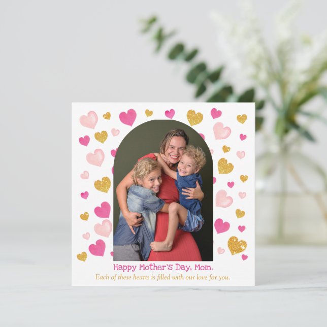 Watercolor Hearts Arch|1 Photo| Mother's Day Card (Standing Front)