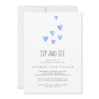 Watercolor Hearts Baby Boy Sip and See Invitation