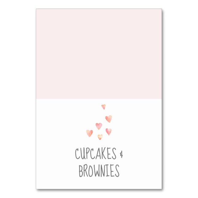 Watercolor Hearts Baby Shower Buffet Food Labels Table Number (Front)