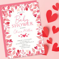 Watercolor Hearts Baby Shower Invitation