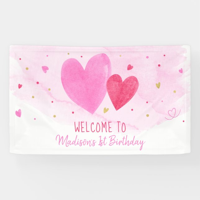 Watercolor Hearts Birthday Banner (Horizontal)