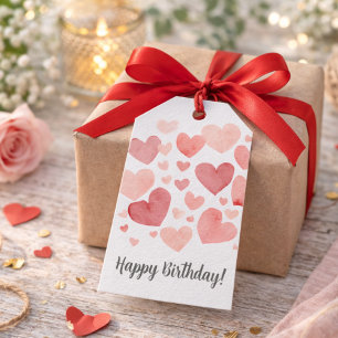 Watercolor Hearts Birthday Gift Tags