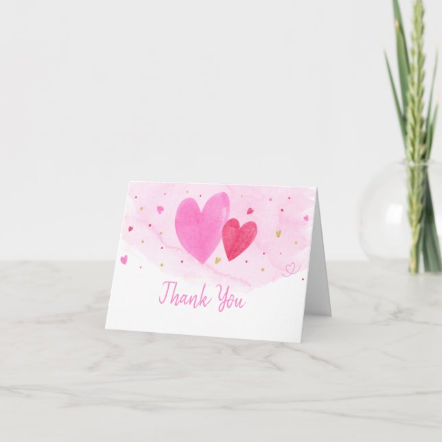 Watercolor Hearts Birthday Thank You Card (Front)