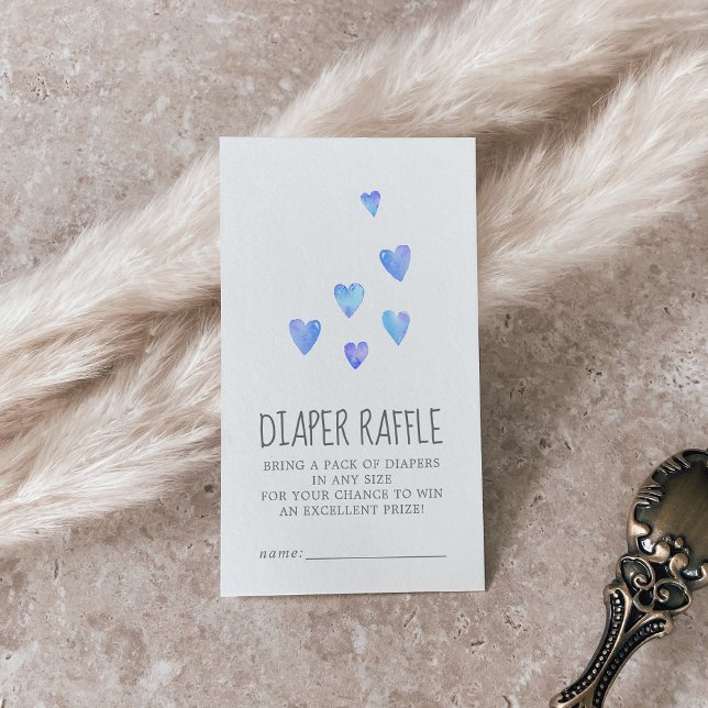 Watercolor Hearts Boy Baby Shower Diaper Raffle Enclosure Card (Creator Uploaded)