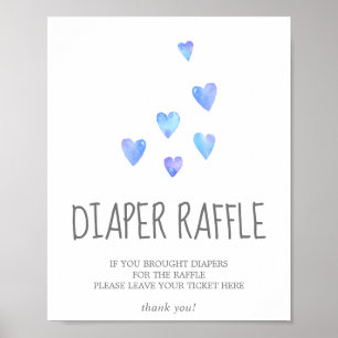 Watercolor Hearts Boy Baby Shower Diaper Raffle Poster