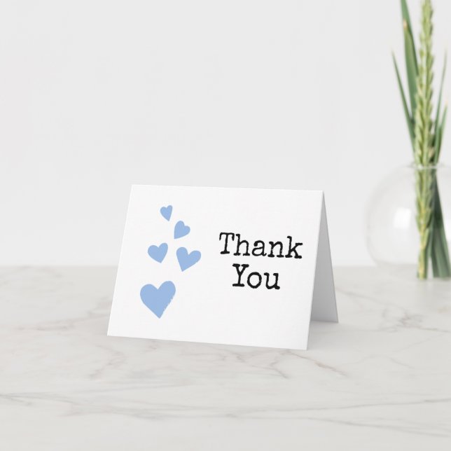Watercolor Hearts Boy Baby Thank You Card (Front)