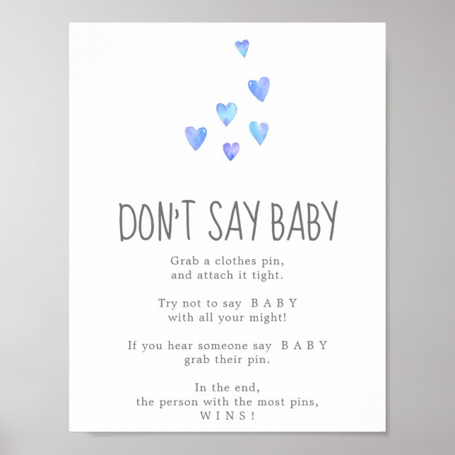 Watercolor Hearts Boy Don't Say Baby Game Sign (Front)