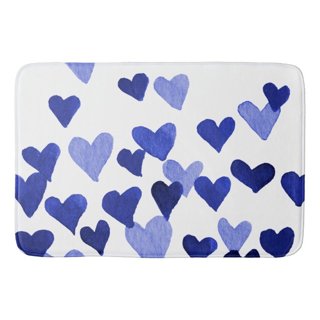 Watercolor hearts burst in blue bath mat (Front)