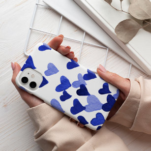 Watercolor hearts burst in blue iPhone 13 case