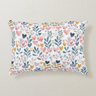 Watercolor Hearts Decorative Cushion