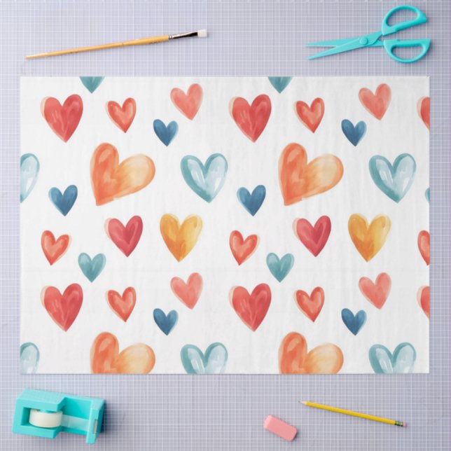 Watercolor Hearts Decoupage  Tissue Paper (Craft)