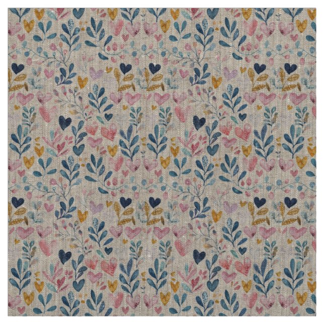 Watercolor hearts fabric (Swatch)