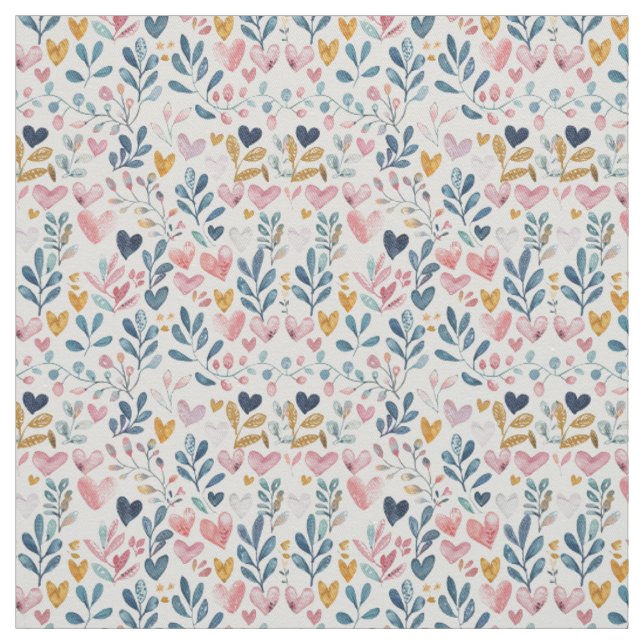 Watercolor hearts fabric (Swatch)