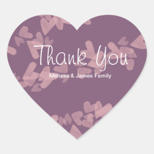 Watercolor Hearts Floating Pink Mauve Thank You Heart Sticker