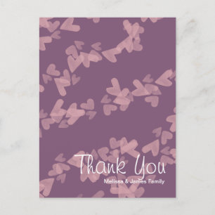Watercolor Hearts Floating Pink Mauve Thank You Postcard