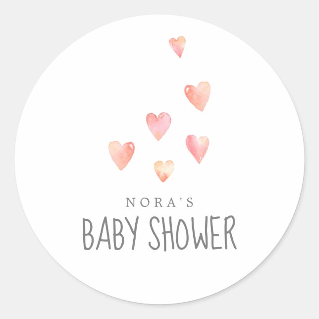 Watercolor Hearts Girl Baby Shower Envelope Seals (Front)