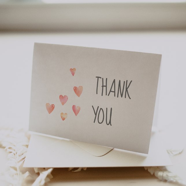 Watercolor Hearts Girl Baby Shower Thank You Card (Creator Uploaded)