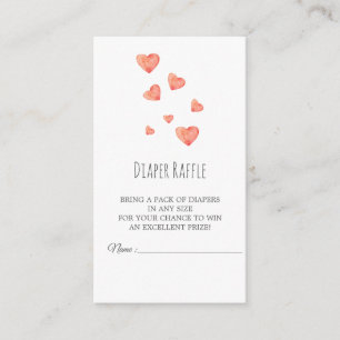 Watercolor Hearts Girl Diaper Raffle Card