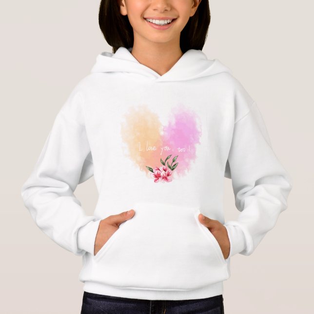 Watercolor Hearts Girl's Pullover Hoodie (Front)